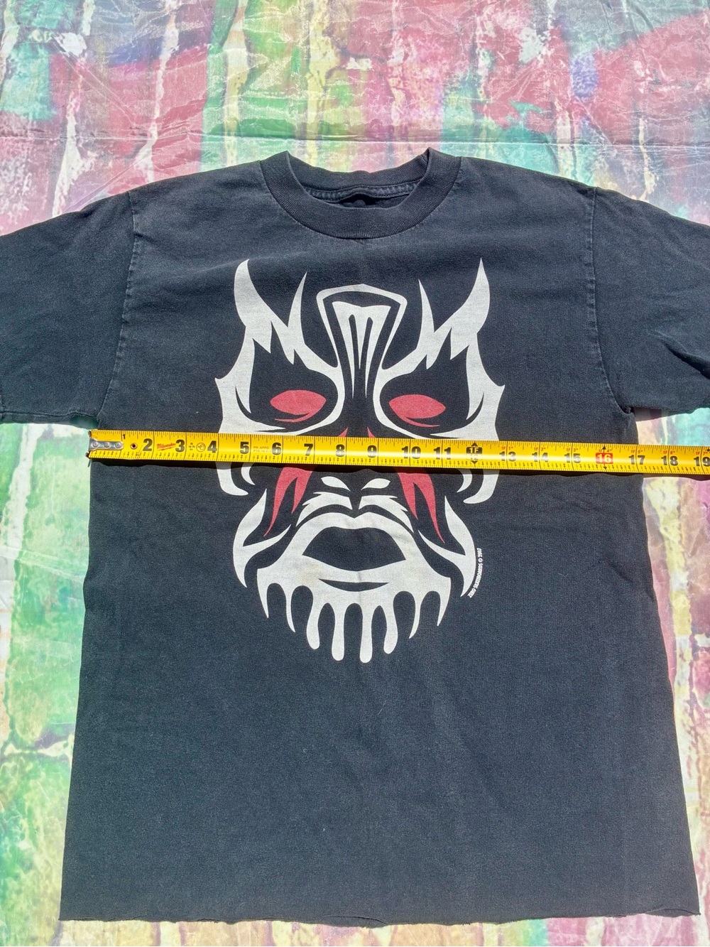 Skateboarding skater vintage Black Graphic Mask Face Tee with Red & White Design